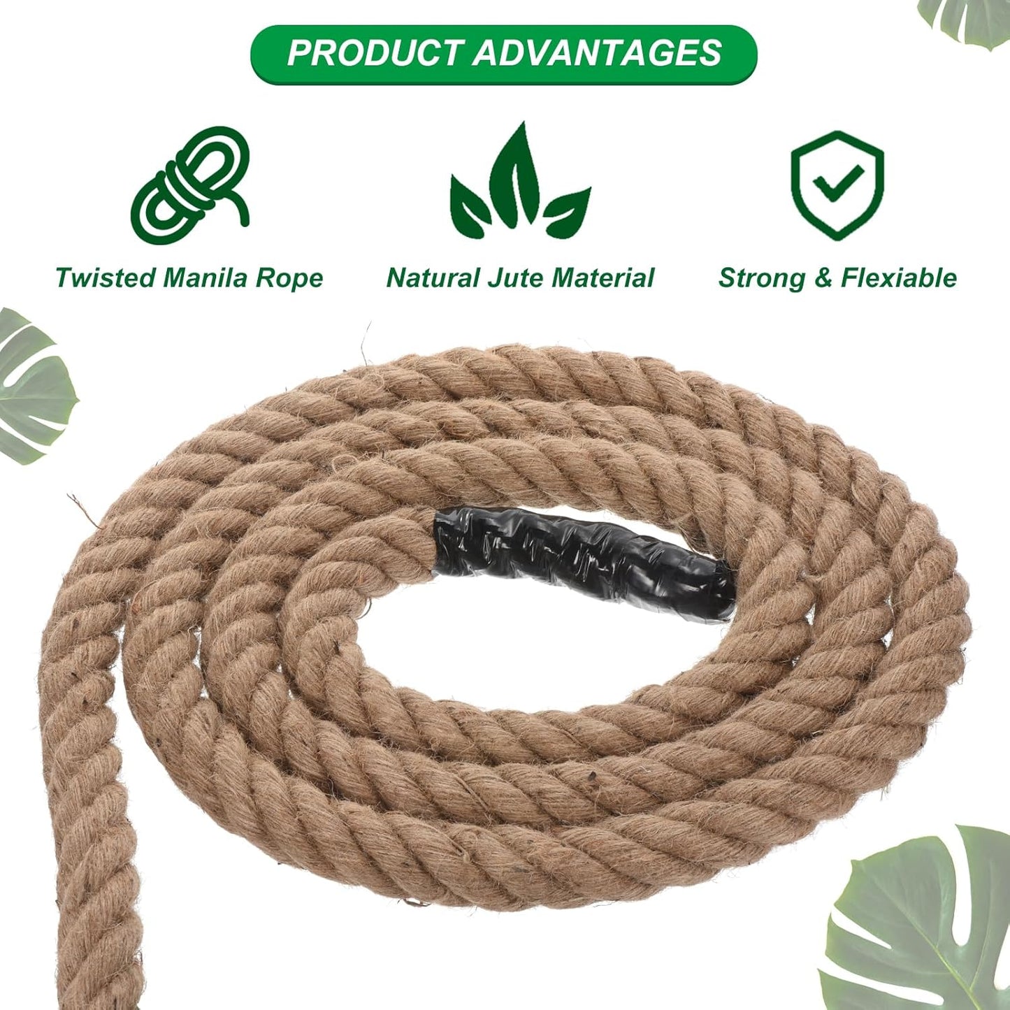 PATIKIL Jute Rope 1-1/2 Inch x 100 Feet Twisted Manila Rope Jute Rope Natural Thick Jute Rope Twine Burlap Rope for Docks Railings Bundling Craft Tug of War Decorating