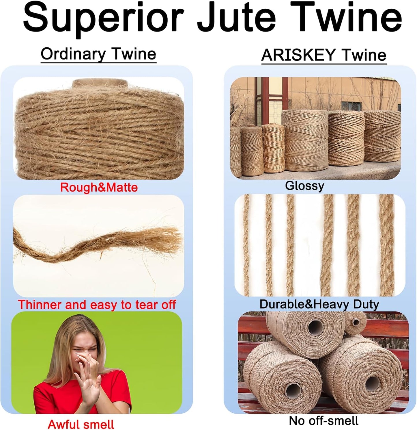 ARISKEY Natural Jute Twine 3mm,656 Feet Garden String Brown Cord Suitable for Crafting and Weaving Projects,Gardening Purposes and Outdoor Heavy-Duty Use