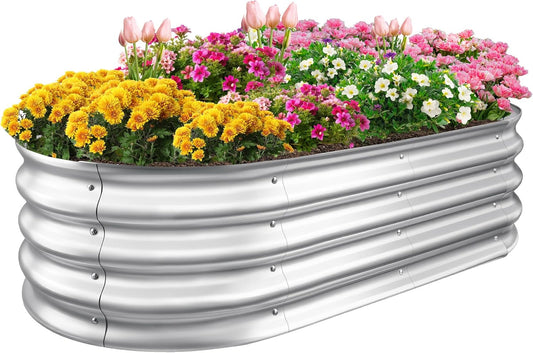 Sponvatt Raised Garden Bed - Outdoor Galvanized Raised Garden Bed Planter Boxes, Large Oval Metal for Gardening Planter Box Kit,Suitable for Vegetables,Herbs, and Flowers (4x2x1 Ft,Silver)
