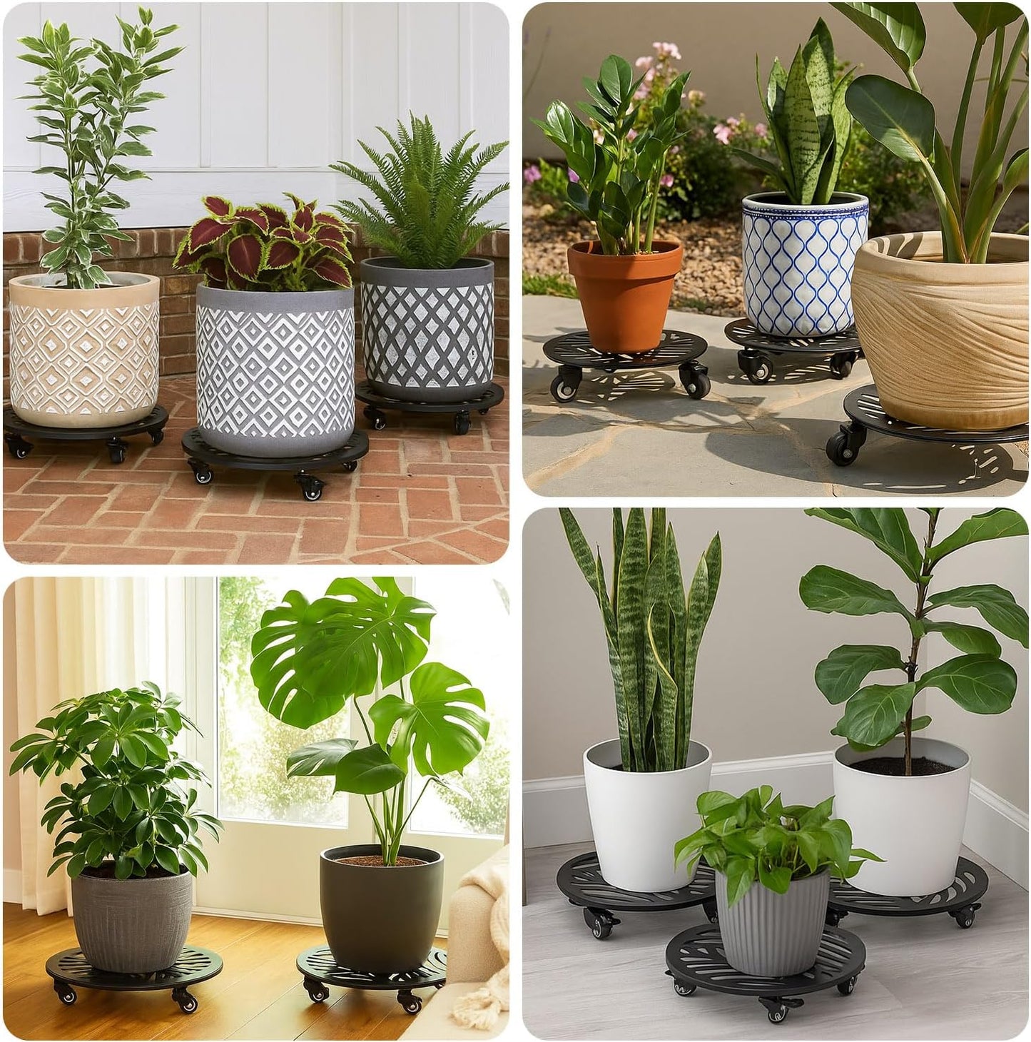 2 Packs Metal Plant Caddy with Wheels 13” Heavy-duty Wrought Iron Rolling Plant Stands with Casters Indoor and Outdoor Plant Pot Roller Base Plant Saucer Movers Black, Strong Load Capacity