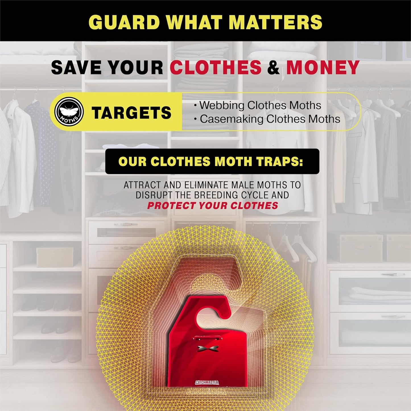 Catchmaster Clothes Moth Traps with Premium PheroGuard Technology – XL, Extra-Strength Glue – Odorless, Kids and Pet Safe – Traps & Eliminates Moths – Protects Clothes, Closets and Wardrobes – 6-Pack