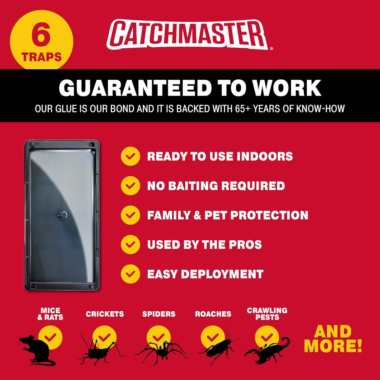 Catchmaster Rat, Snake and Mouse Traps 6Pk, Large Bulk Glue Rat Traps for Home, Adhesive Plastic Tray for Inside House, Snake, Mice, & Spider Catcher, Pest Control for House & Garage