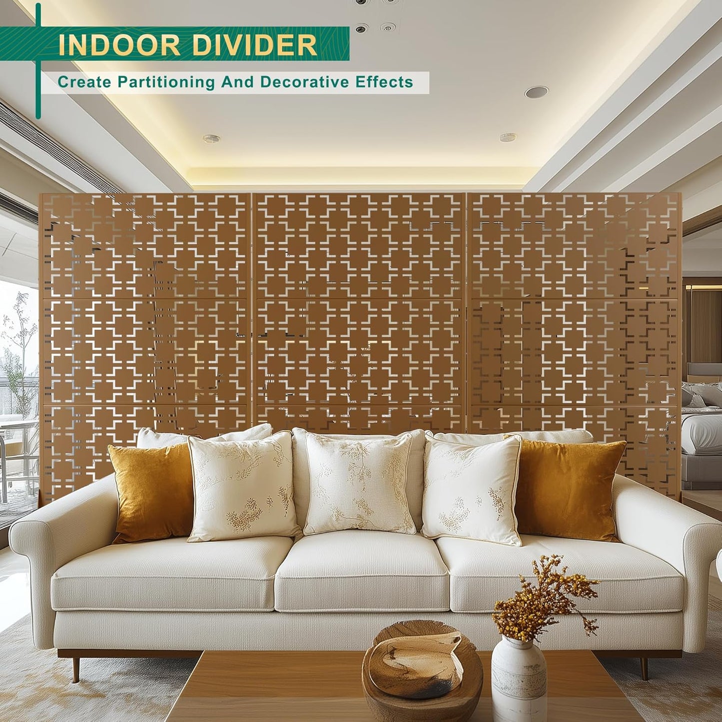 72" H47" W Metal Outdoor Privacy Screen - Freestanding, Decorative Fence (3 Panels)