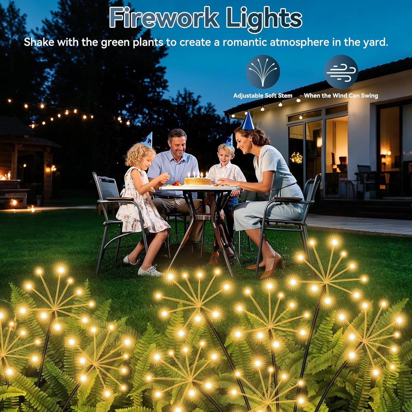 Solar Garden Lights 4 Pack Waterproof Swaying Starburst Light Solar Outdoor Lights for Yard Patio Walkway Pathway Party Wedding Decoration, Unique Gifts for Women, Warm White