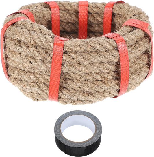 MECCANIXITY Jute Rope 0.55 Inch x 20ft, Thick Twine Rope Ropes Braided Jute Twine Natural Brown Burlap Cord String Heavy Twisted with Tape for Decorative Crafts Railing Swing Tug of War