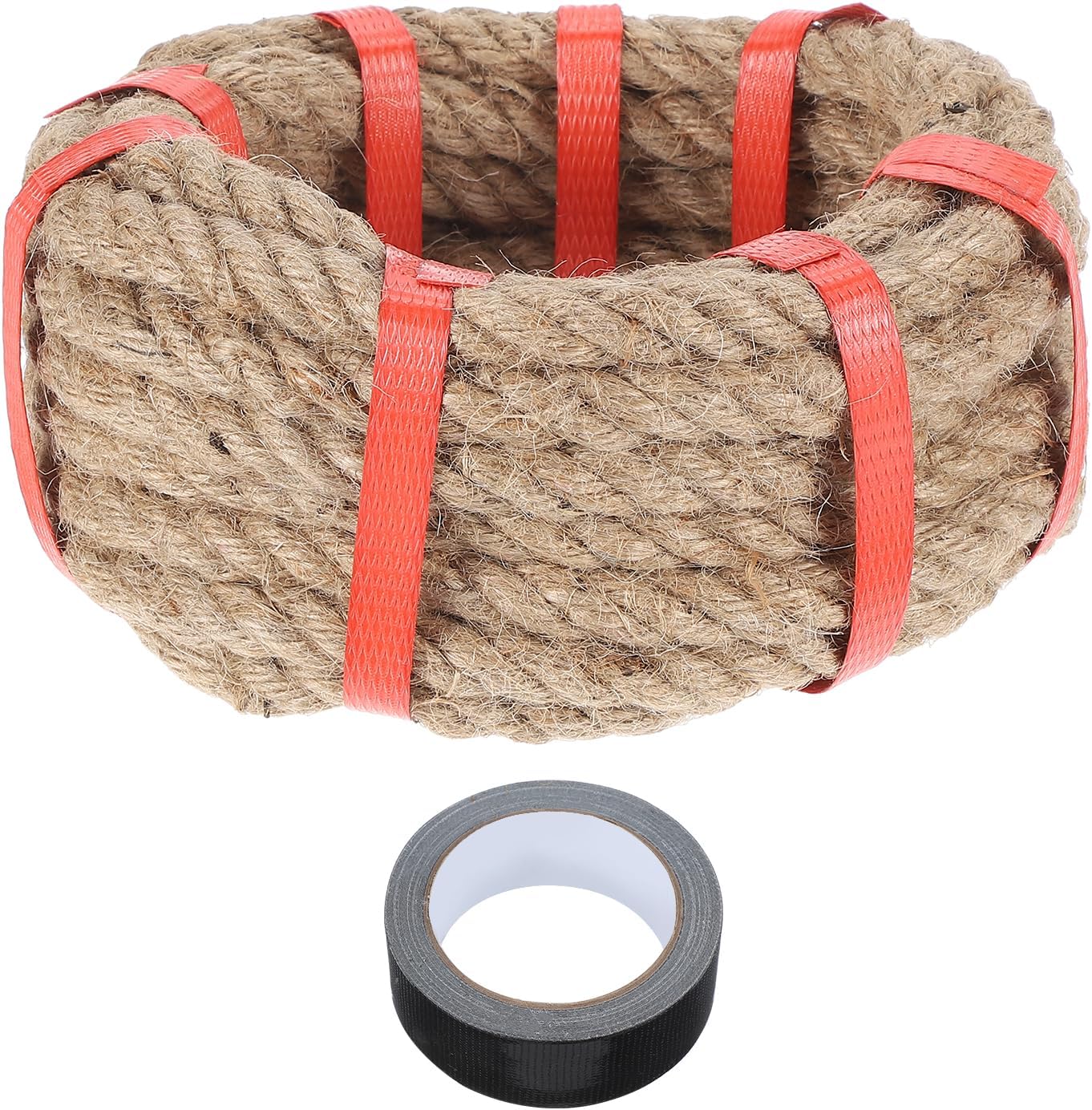 MECCANIXITY Jute Rope 0.5 Inch x 20ft, Thick Twine Rope Ropes Braided Jute Twine Natural Brown Burlap Cord String Heavy Twisted with Tape for Decorative Crafts Railing Swing Tug of War