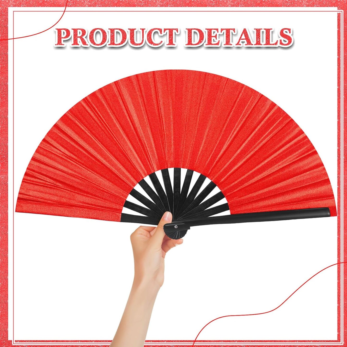Maitys 2 Packs Large Clap Fans for Line Dancing Large Chinese Folding Hand Fans for Men and Women, Festival, Tai Ji, Kungfu, Martial Art, Gifts (Laser Red)