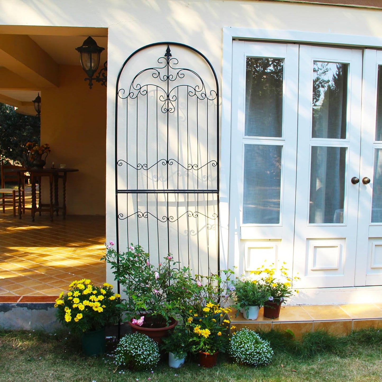 Trellis for Climbing Plants 86.6" H x 29.5" W Tall Garden Trellis Wrought Iron Heavy Scroll Metal Decoration Lawn Patio for Rose Clematis Ivy Weather Resistant