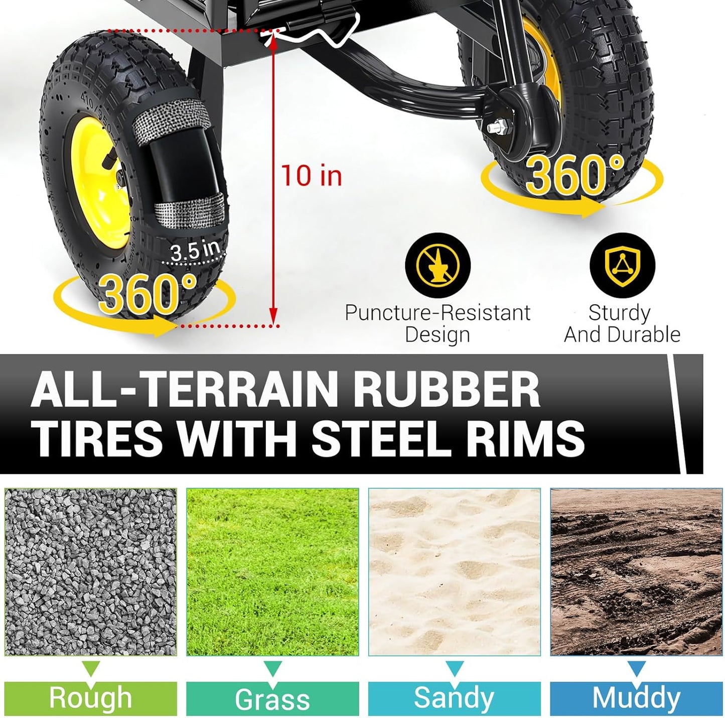 900 Lbs Steel Garden Cart. Heavy Duty Metal Garden Wagon with 10" Wheels, Pullable Metal Garden Wagon with 180° Rotating Handle and Removable Sides for Farm, Yard