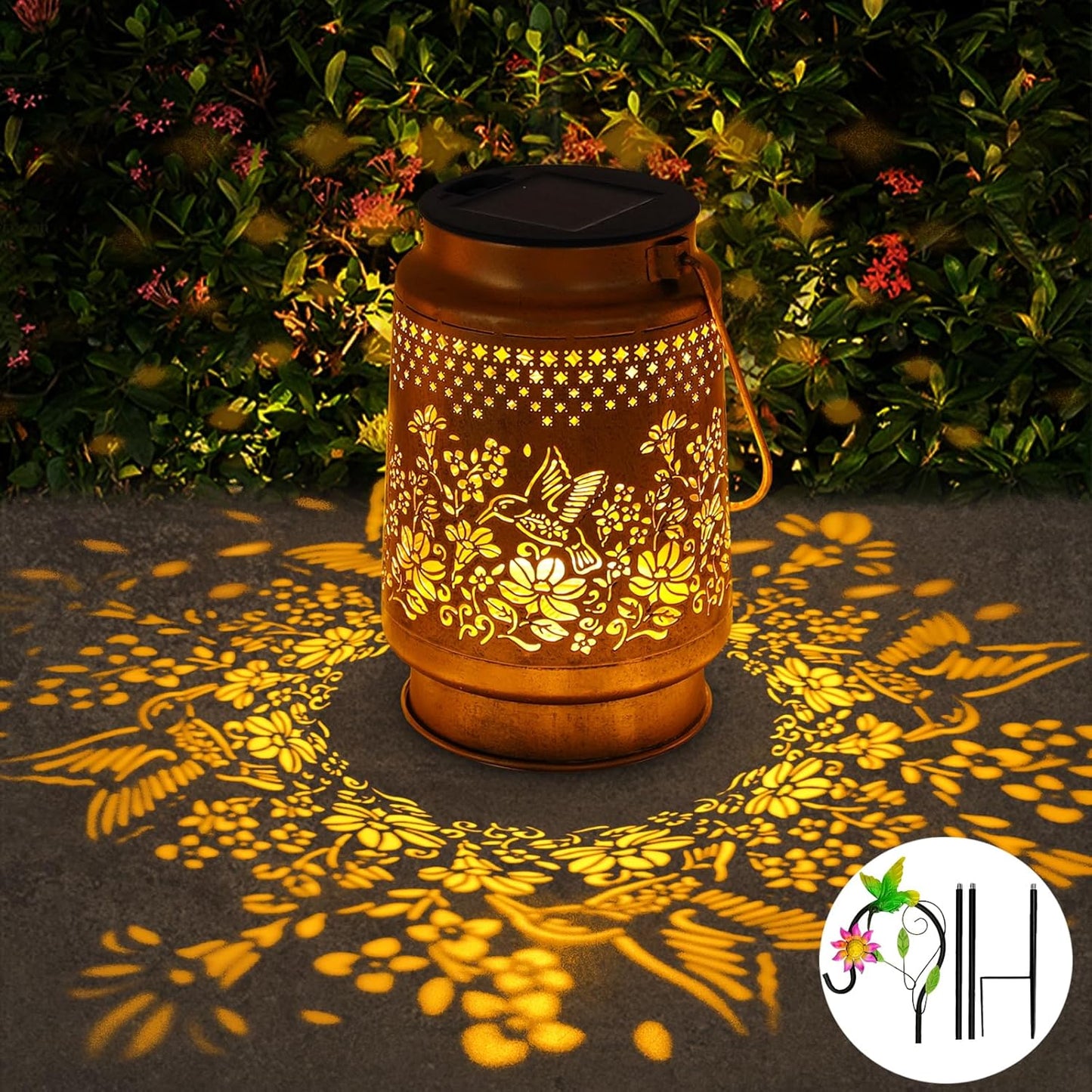 Solar Lanterns Outdoor Hummingbird Garden Decor, Birthday Gifts for Women Mom Grandma Metal Hanging Solar Lights Waterproof with Shepherd Hook LED Decoration Outside for Patio Garden Yard Porch Lawn