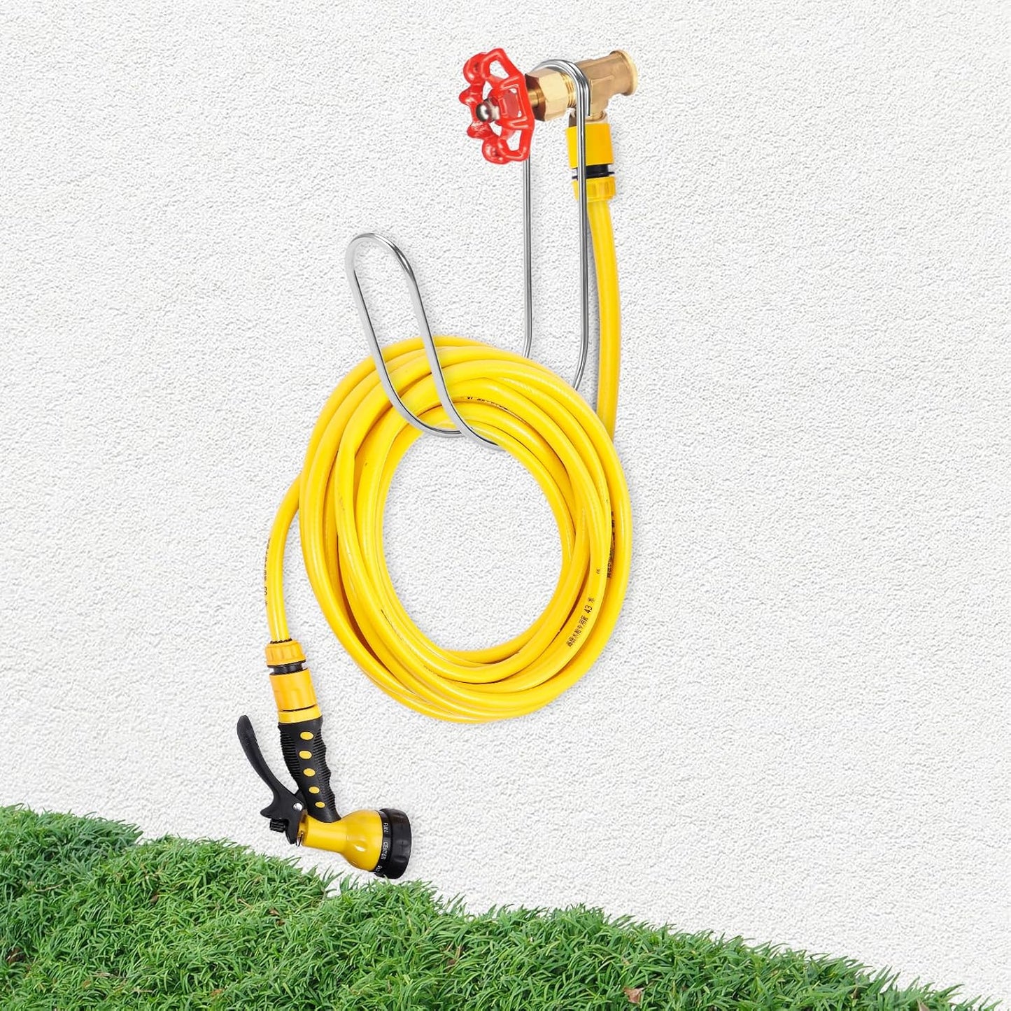 Garden Hose Holder Water Hose Hanger Wall Mounted,304Stainless Steel Solid Hose Hook Holds Up to 50Ft Garden Hose, Expandable Hose, Water Hose(Chrome 2pcs)