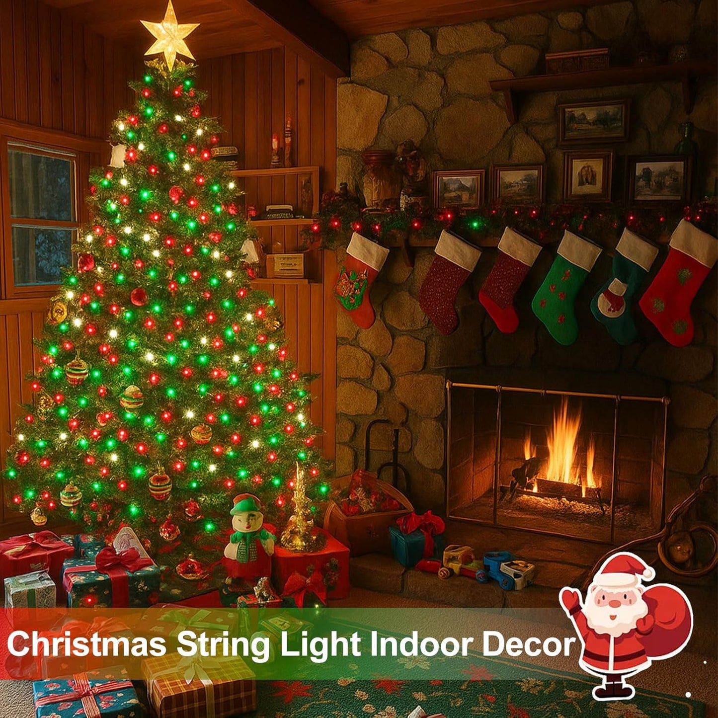 Extra-Long 144FT Solar String Lights for Outside, 2 Pack 400LED Solar Fairy Lights Outdoor, Waterproof Copper Wire with 8 Modes Twinkle Lights for Tree Garden Party Xmas Decor (Red White and Green)