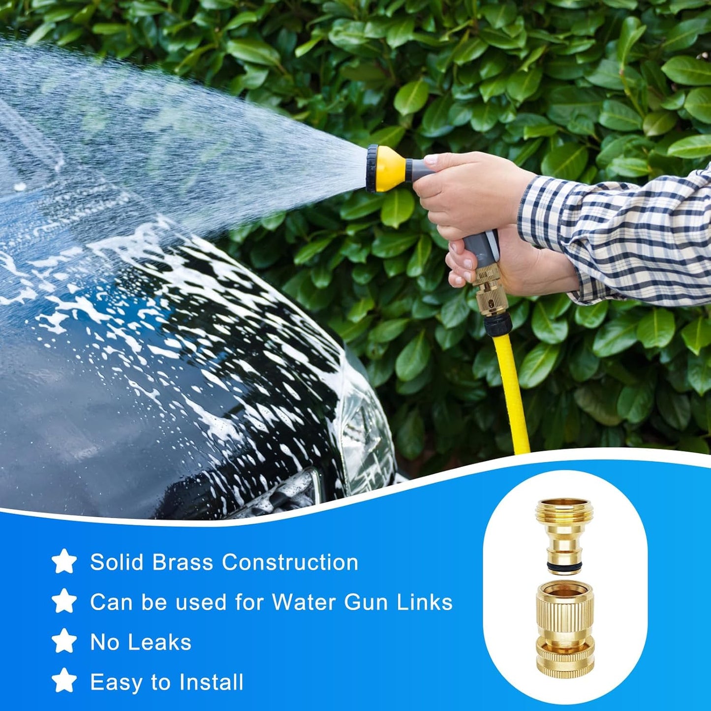 Garden Hose Quick Connector 3/4 Inch GHT, Solid Brass No-Leak Kit (4 Sets: 4 Male + 4 Female) - Quick Connect Fittings for Water Hose