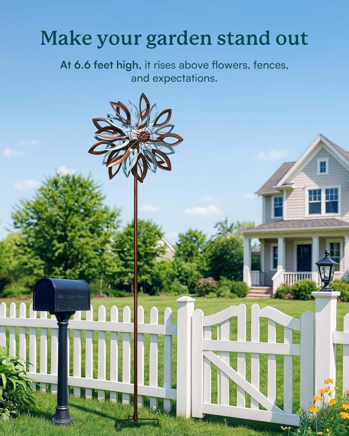 Yard Garden Wind Spinners with Solar Lights, Large Outdoor Metal Wind Spinners, Lawn Yard Art Garden Decor (22" W x 87" H)