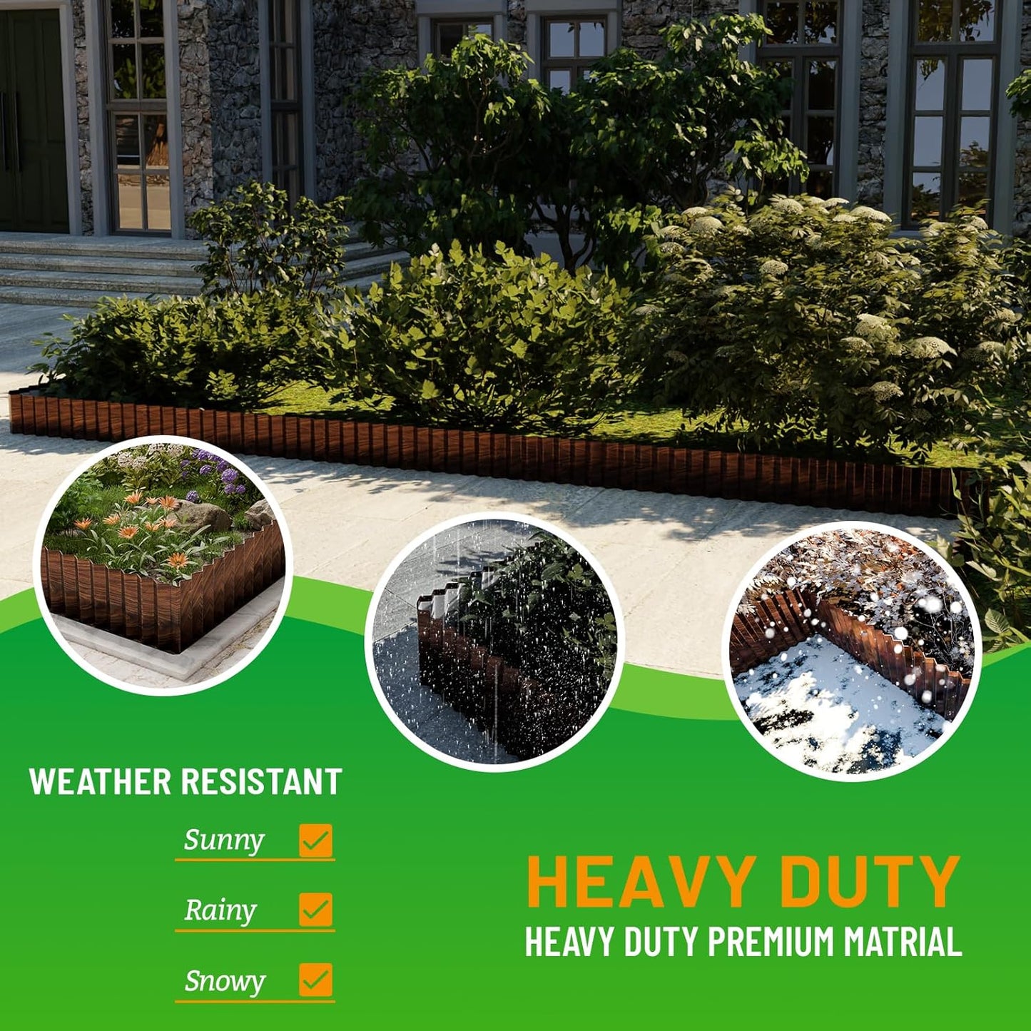 SnugNiture Corrugated Metal Garden Edging 4" x 60', Sturdy Lawn Landscape Edging Border, Fence for Garden, Flower Bed and Yard (Brown)