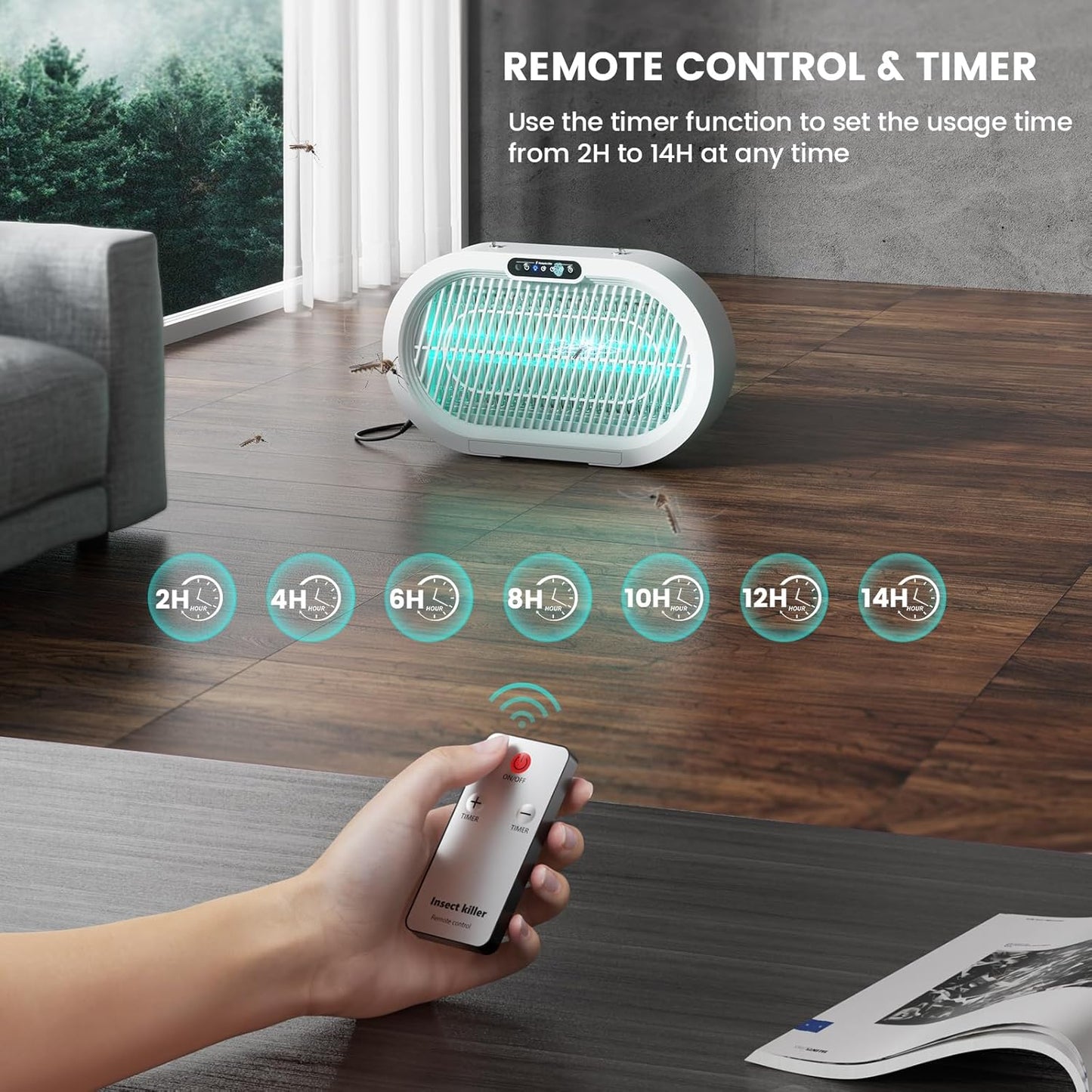 Minimoon Bug Zapper Indoor/Outdoor, High-Voltage Electric Mosquito Killer, Cold Cathode Fluorescent Light - 100,000H Lifespan, 14H Timer with Remote, Fly Trap Mosquito Zapper