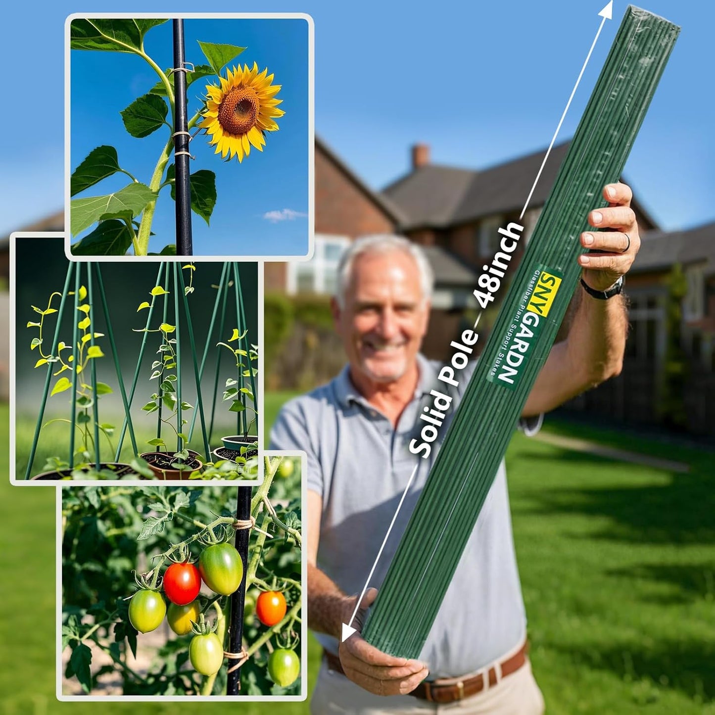Garden Stakes 48 inch 20 Pack 0.27" Dia Solid Glassfiber Plant Support Rod Tomato Trellis Stakes (Green)