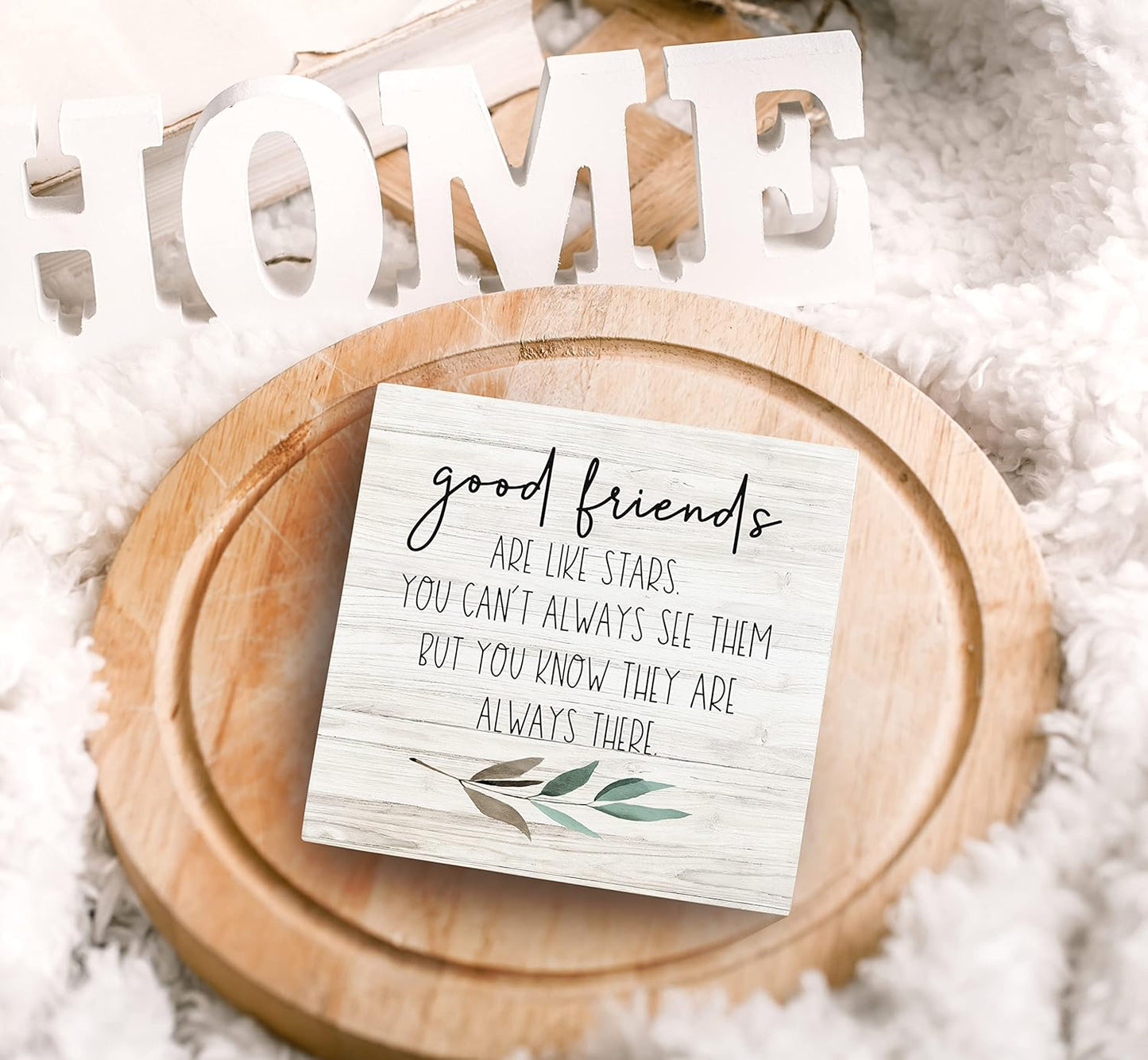 SRADMO Good Friends Are Like Stars Wood Box Sign Desk Decor, Inspirational Long Distance Friendship Wooden Block Box Sign Decoration For Home Bedroom Girls Room Office Shelf Table Decor