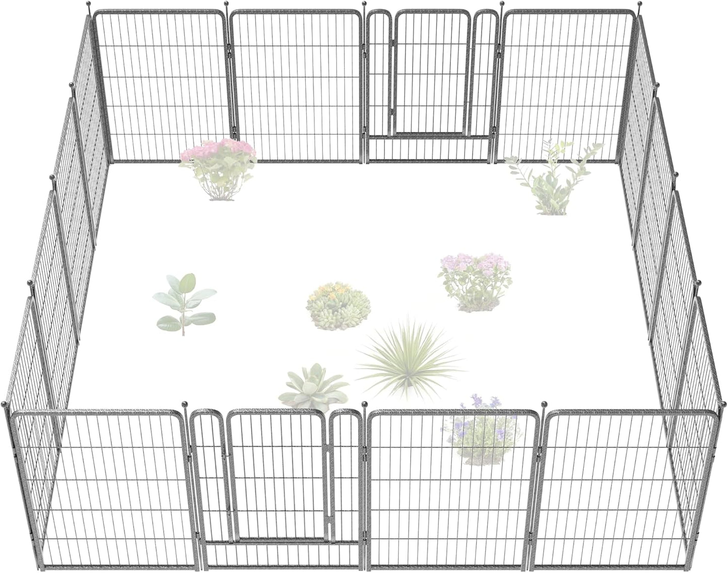 FXW Garden Fence Outdoor for The Yard – 40in(H) x 36.4ft(L) Heavy Duty Metal Animal Barrier for Dog and Rabbit, Decorative Dog Fence, 16 Panels, Silver