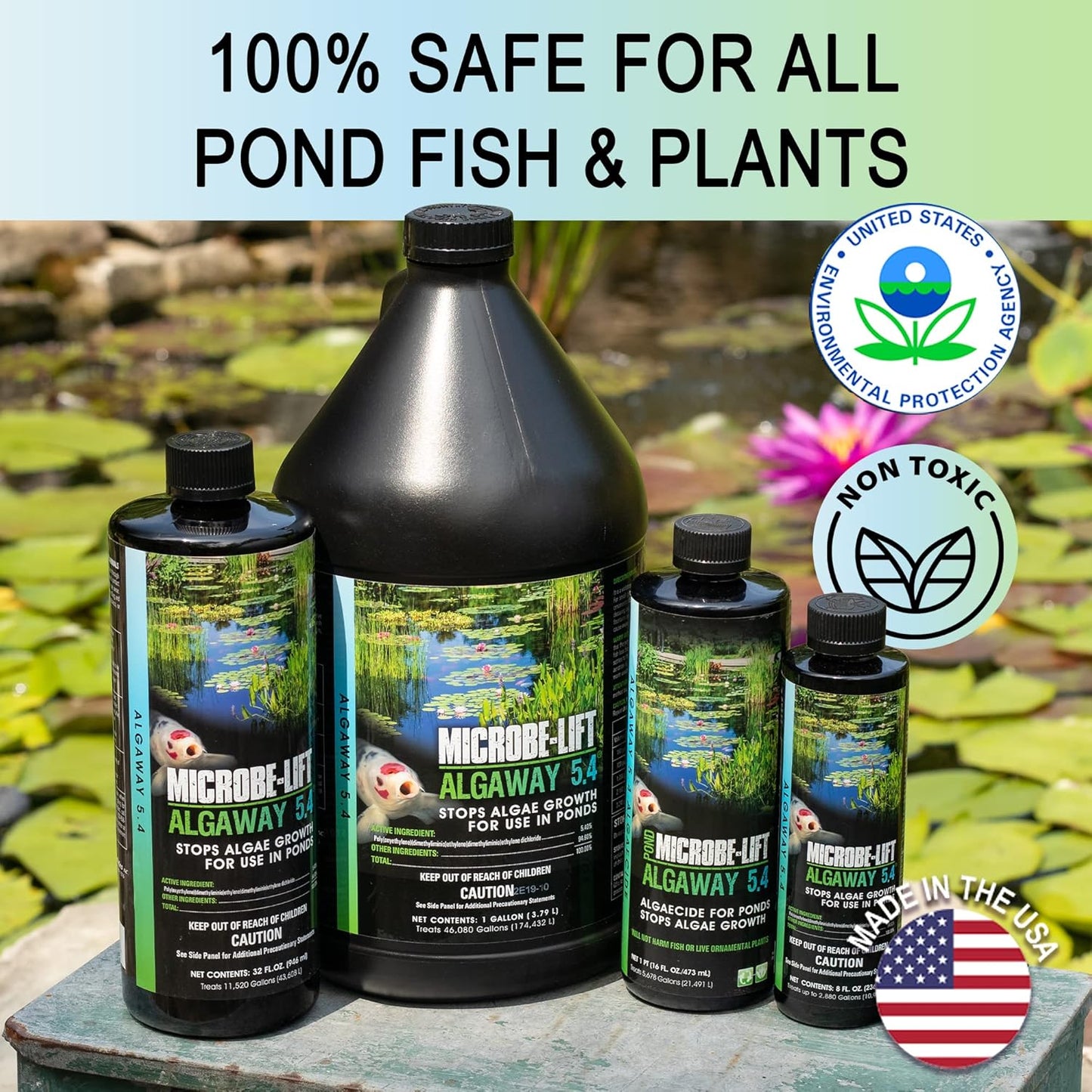 MICROBE-LIFT ALGA16 Algaway 5.4 Algae Control Treatment for Ponds and Water Gardens, Safe for Koi Fish, Goldfish, Plants, and Decorations, 16 Ounces