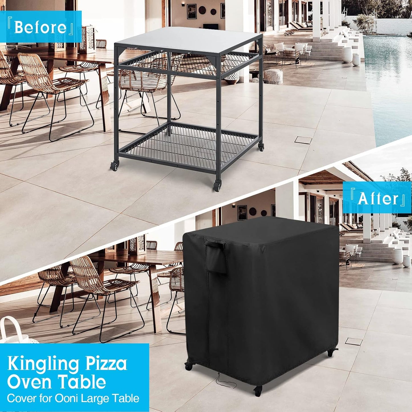 Kingling Outdoor Pizza Oven Table Cover for Ooni Large Table, Waterproof Outdoor Grill Prep Table Cover Pizza Oven Stand Cover - 32''L x 32''W x 35''H(Black)