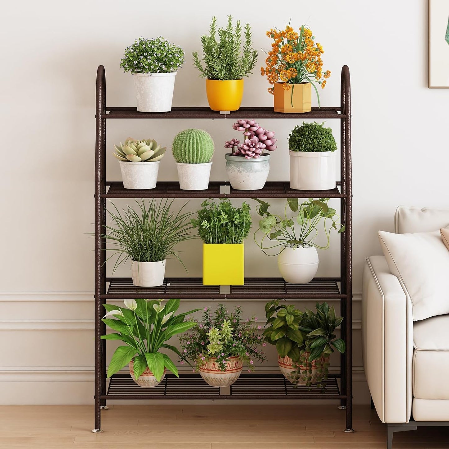 SORCEDAS Plant Stand Indoor Outdoor Plant Shelf 4 Tier Metal Corner Flower Stand Multiple Holder for Patio Garden Balcony Living Room ,Bronze
