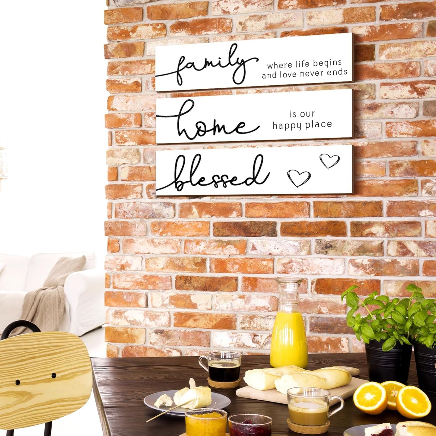 Jetec 3 Pieces Rustic Wood Sign Wall Decor Live Love Blessed Family and Love Quote Sign Farmhouse Wall Mount Decoration for Home Kitchen Living Room, 12 x 3 x 0.2 Inch(White, Black,Novel)