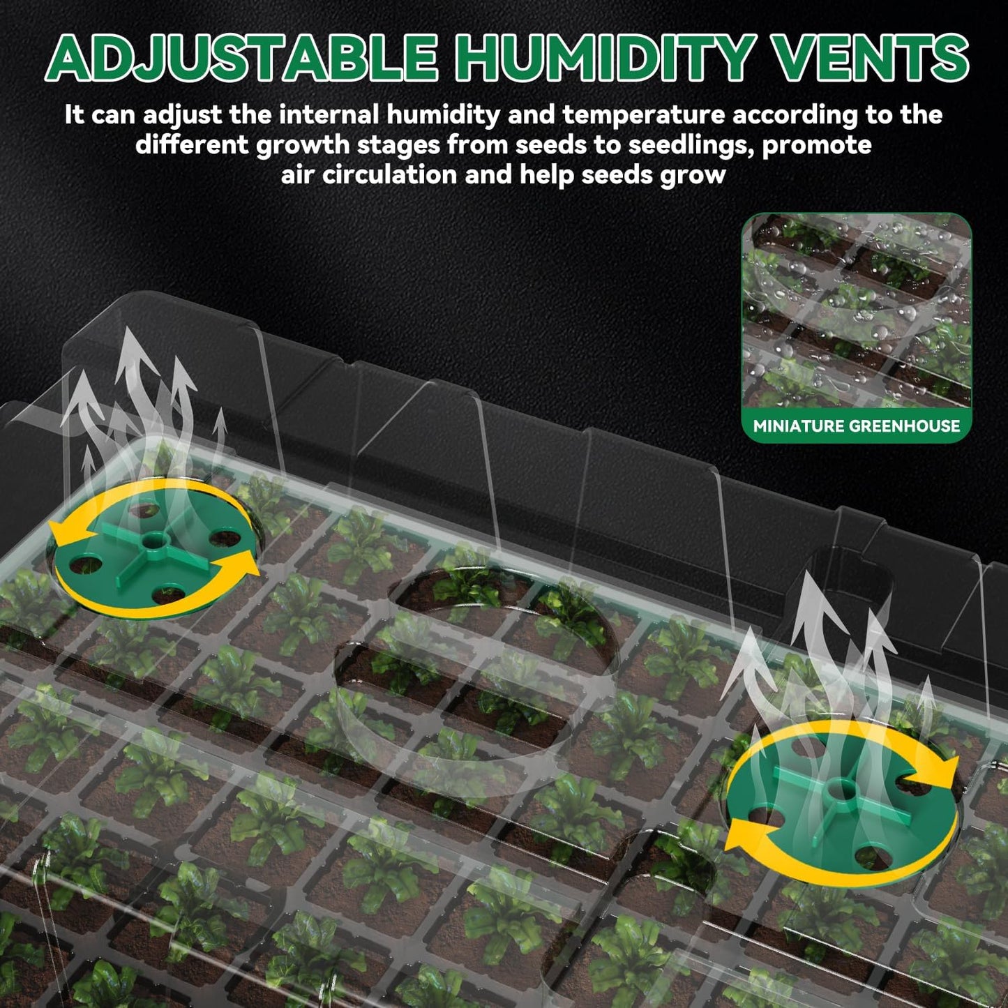 120 Cell Seed Starter Tray, Seed Starter Kit with Growth Light, 3.54-inch Humidity Dome Seedling Germinatio Starter Kit, Indoor Seed Germination Tray for Seed Reproduction and Seed Initiation