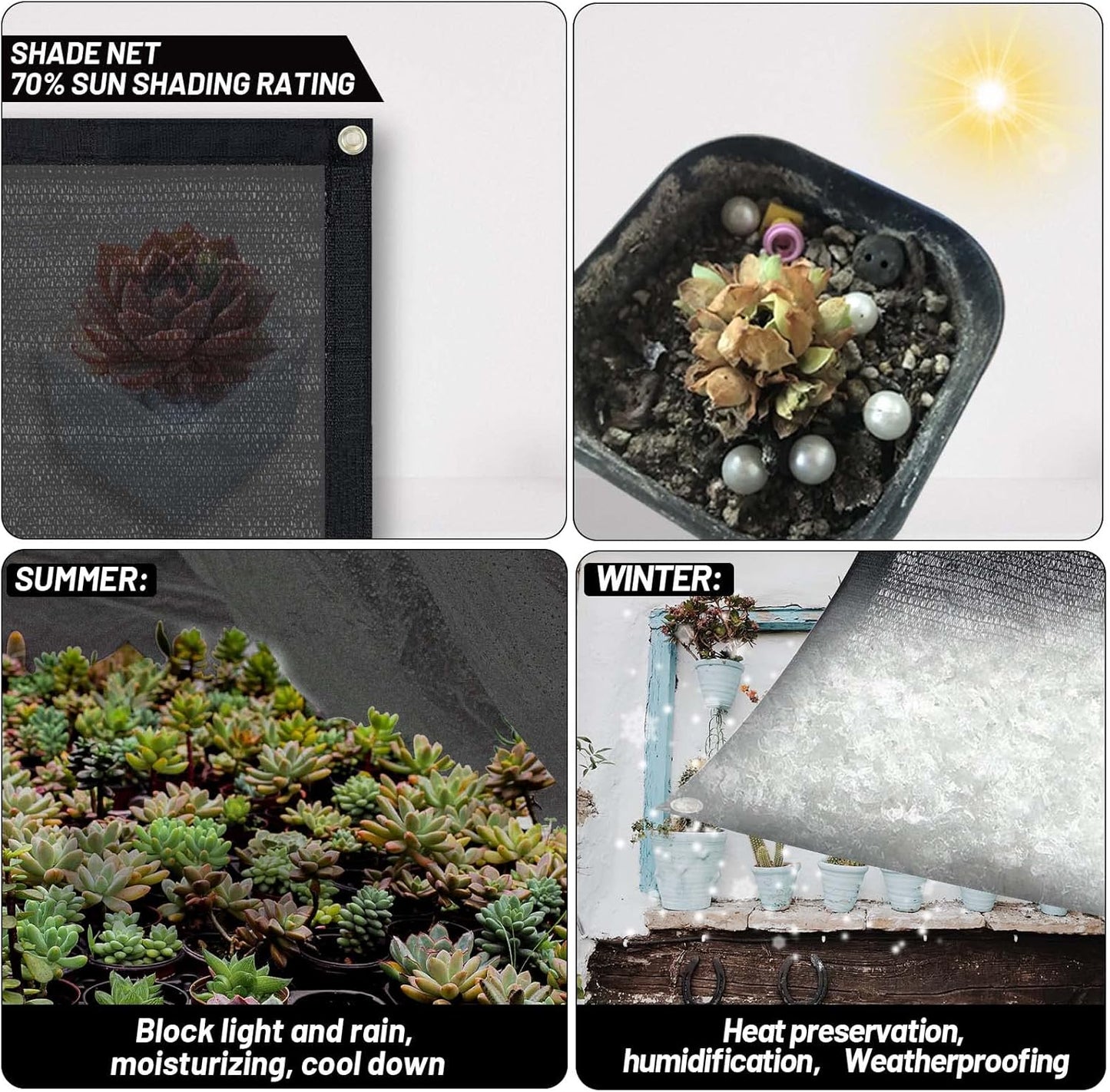 Cool Area 70% Sun Shade Cloth Mesh Tarp with Grommets for Plant Cover 8x8ft Patio Canopy Garden Pergola Greenhouse Car Barn Kennel Black