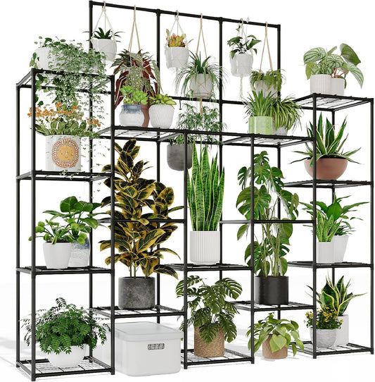 Metal Plant Stand Outdoor 63" Tall Plant Shelf for Plants 14-Tier Large Plant Sheves for Indoor Plants Living Room Heavy Duty Rack Garden Balcony Patio Hanging Planter
