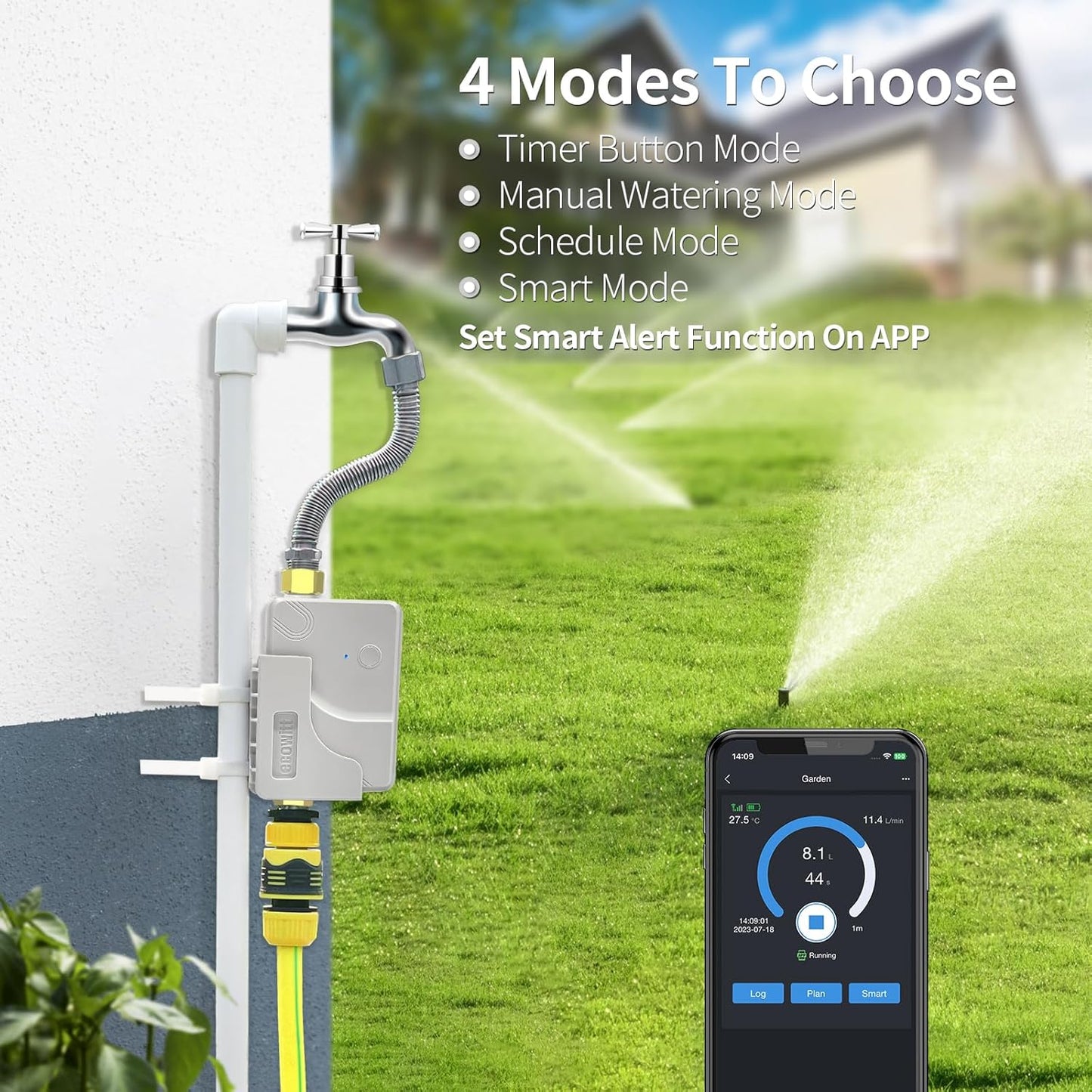 ECOWITT Wittflow Sprinkler Timer, WFC01 Smart Watering Timer, BSP Thread, Need to Connect to GW2000 Wi-Fi Hub, Built-in Water Flow Meter and Temperature Sensor, Intelligent Irrigation