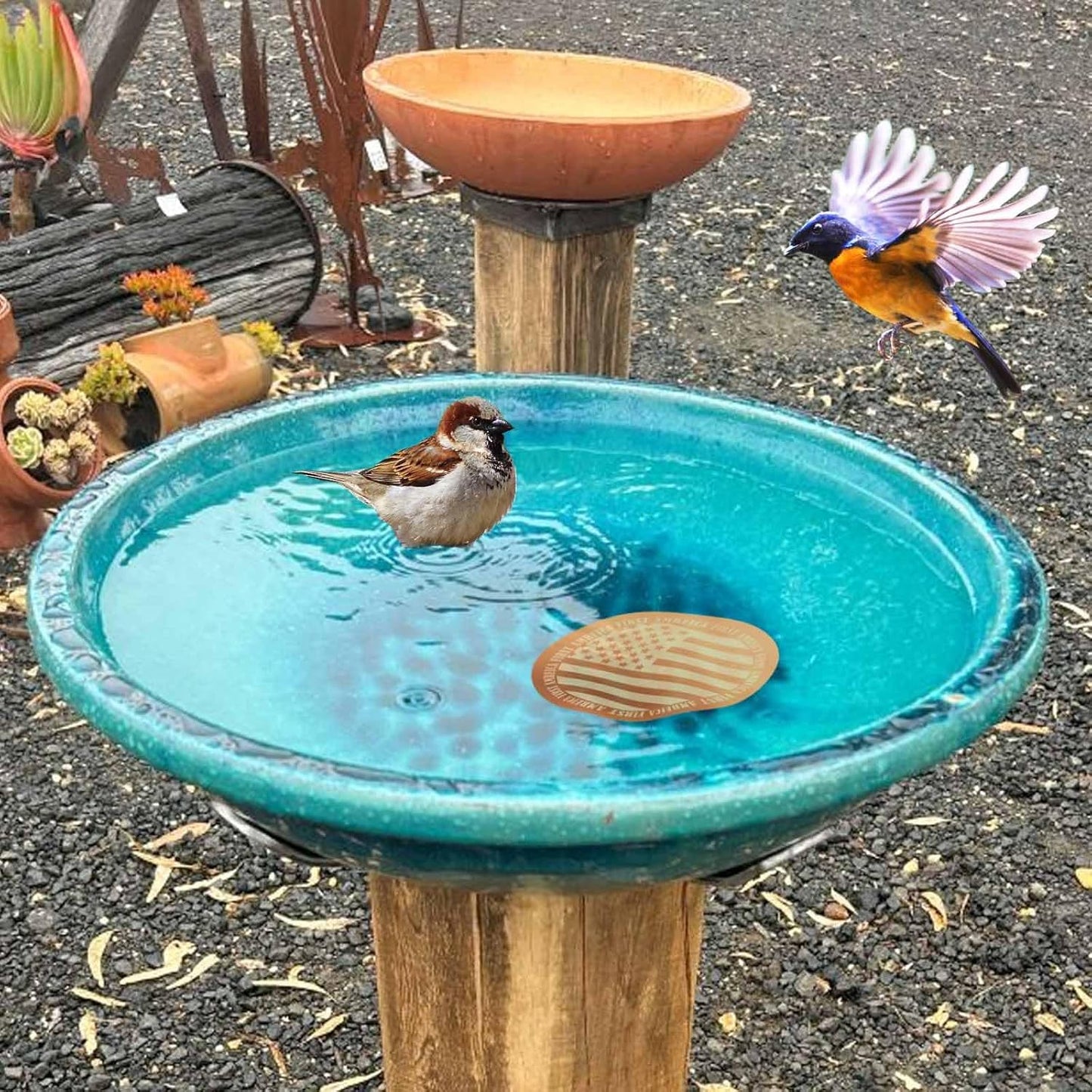 Upgraded 0.6mm/0.02in Bird Bath Copper Disk, Double Sided Frosted Pattern Copper Cleaning Disk, High Pure Copper Cleaner, Safe Clean Disc for Outdoor Birdbaths Bowl, All Season (2 PCS)