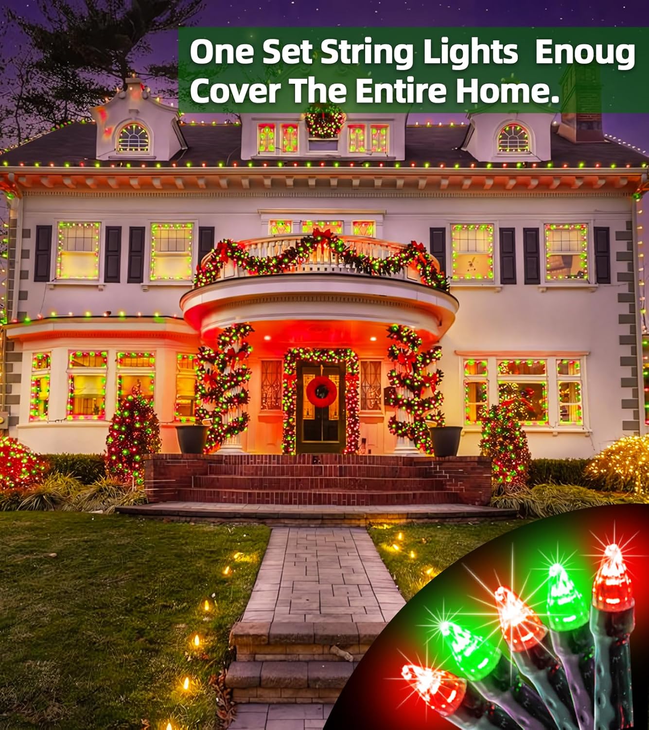 300LED Christmas Lights Indoor Outdoor Use Green Wire, 8 Lighting Modes 100FT Christmas Tree Lights with Timer & Memory, IP44 Waterproof for Tree Xmas Patio Yard Fence Balcony Garden Decor Red & Green