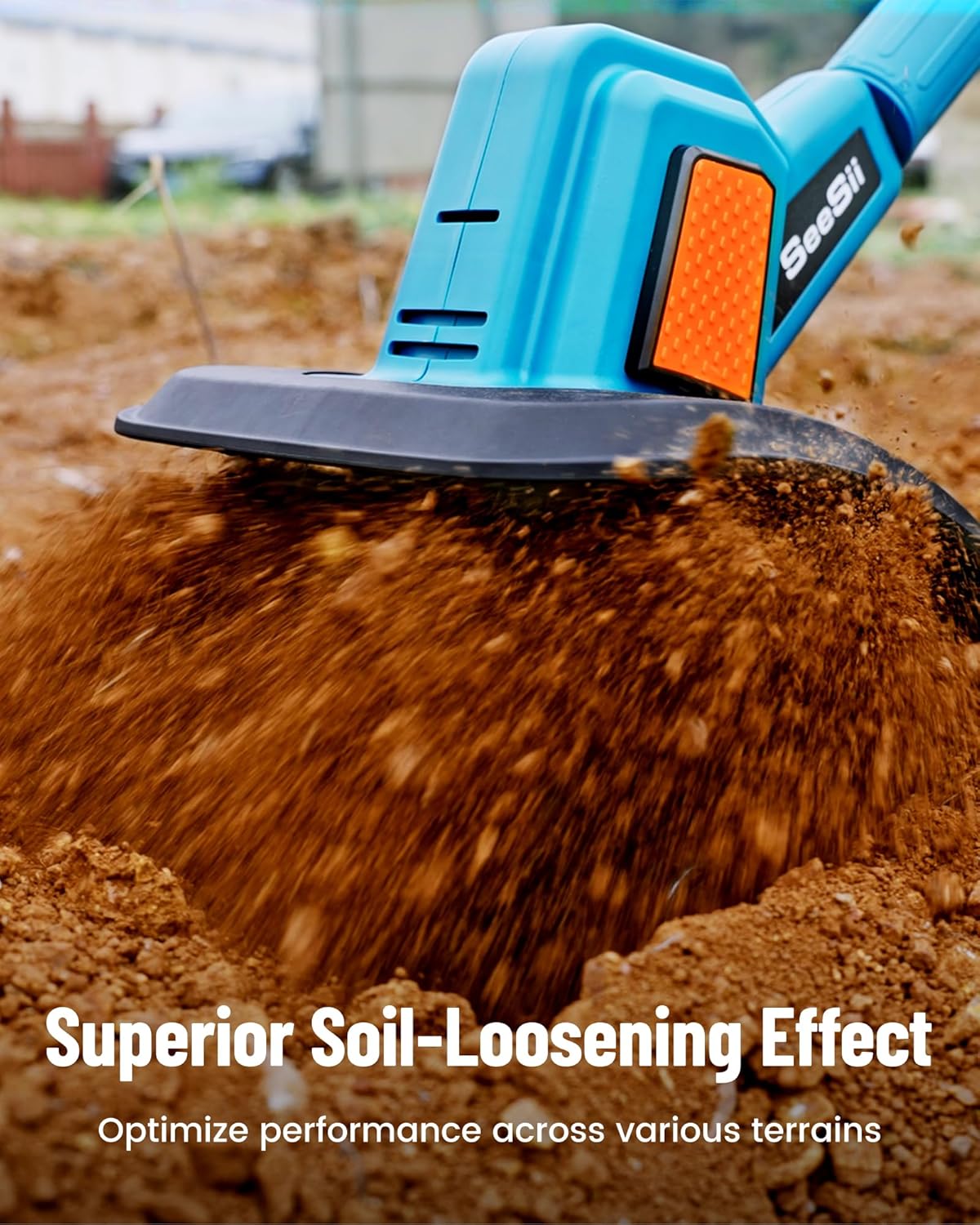 SEESII Electric Tiller for Gardening 300 RPM Rototiller Cordless Cultivator Total 8000mAh Battery Powered Garden Tiller 4 Pcs Blades for Smooth Tilling&Cleaning, Handheld Tiller for Raised Garden Beds