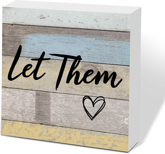 Let Them Wooden Sign, Office Decorations for Work, Let Them Mental Health Rustic Wood Box Signs 5x5 Inch, Desk Shelf Tabletop Decor for Home Cubicle Decor, Office Gifts for Coworkers Women, 15