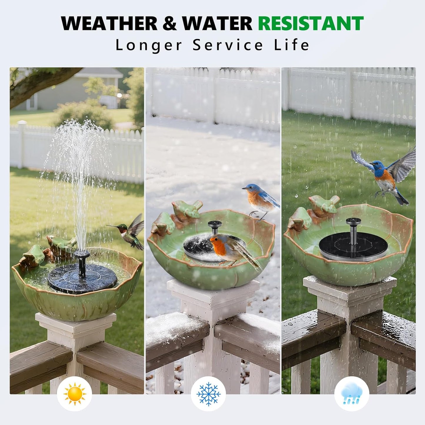 Solar Fountain Ceramic Bird Bath for Outdoors Hummingbird Solar Bubbler Fountain with Ground Ceramic Bird Baths Bowl for Outside, Large Table Top Garden Décor for Patio, Yard & Home