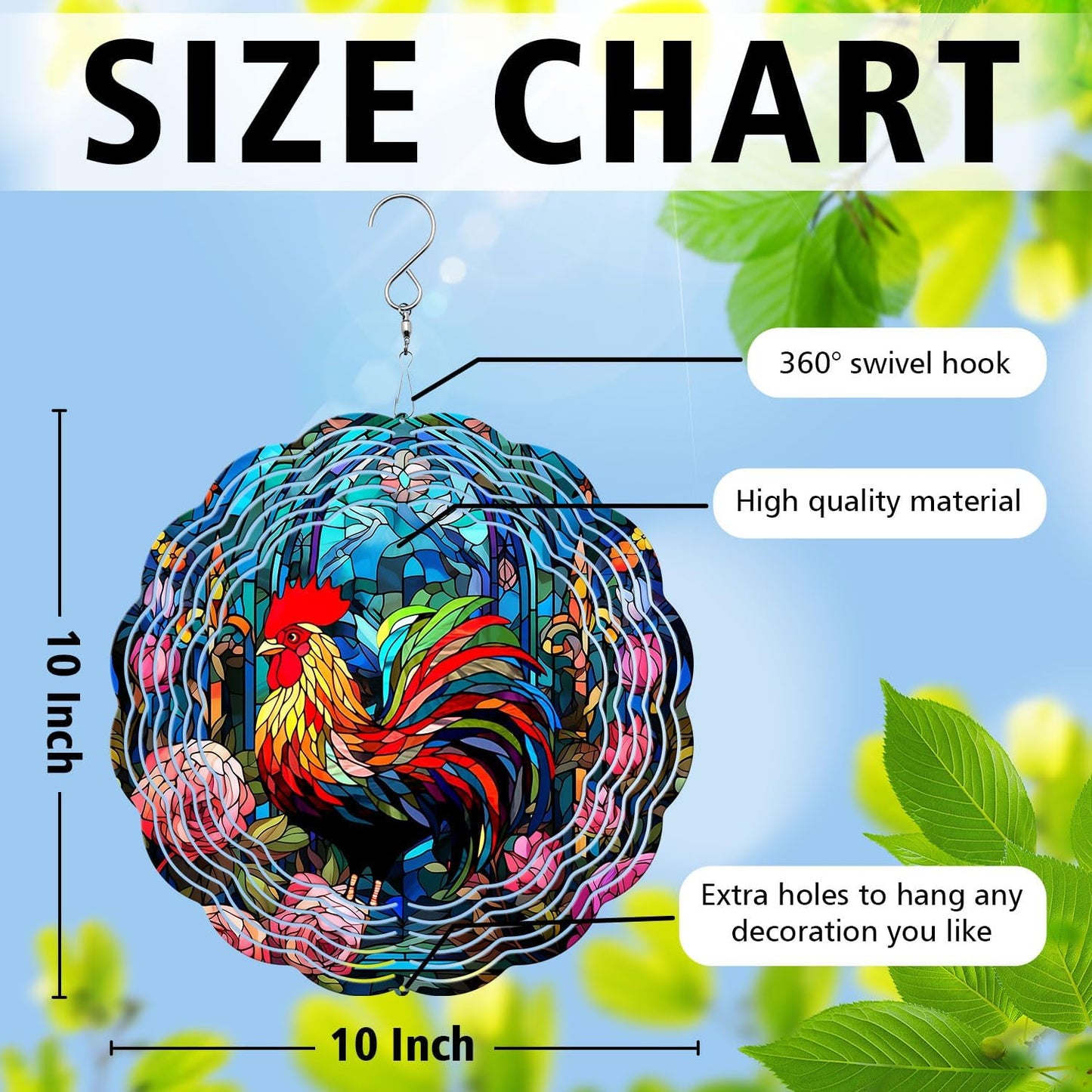 Rooster Yard and Garden Wind Spinner, Unique 3D Hanging Rooster Wind Spinner