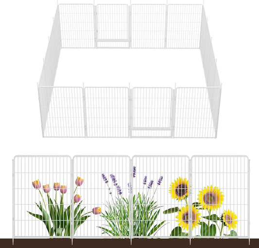 Decorative Garden Fence with Gate 45 in(H) x 35.7 ft(L) 16 Panels, Heavy Duty Metal Animal Barrier Fence for Yard, Flower Bed Fencing, Garden Border Fence, Easy Set Up, White