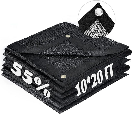 LOVE STORY 10x20FT 55% Black Shade Cloth Sun Shade Net with Grommets Sunblock Net Mesh Tarp for Garden,Plants Cover,Greenhouse and Patio