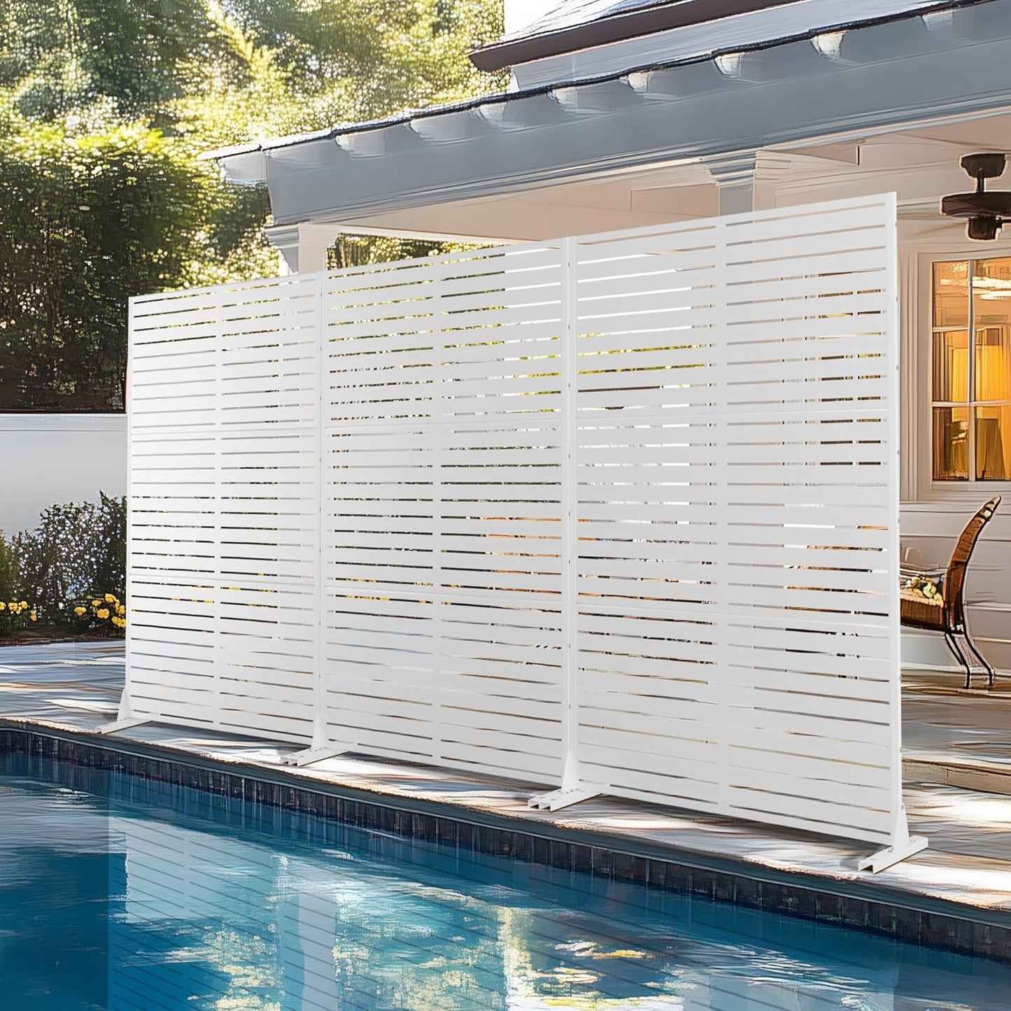 72" H×47" W Metal Outdoor Privacy Screen Freestanding, Panels for Patio Lawn Deck, Freestanding Decorative Privacy Screen for Balcony Yard&Garden(Consists of 3 Panels)