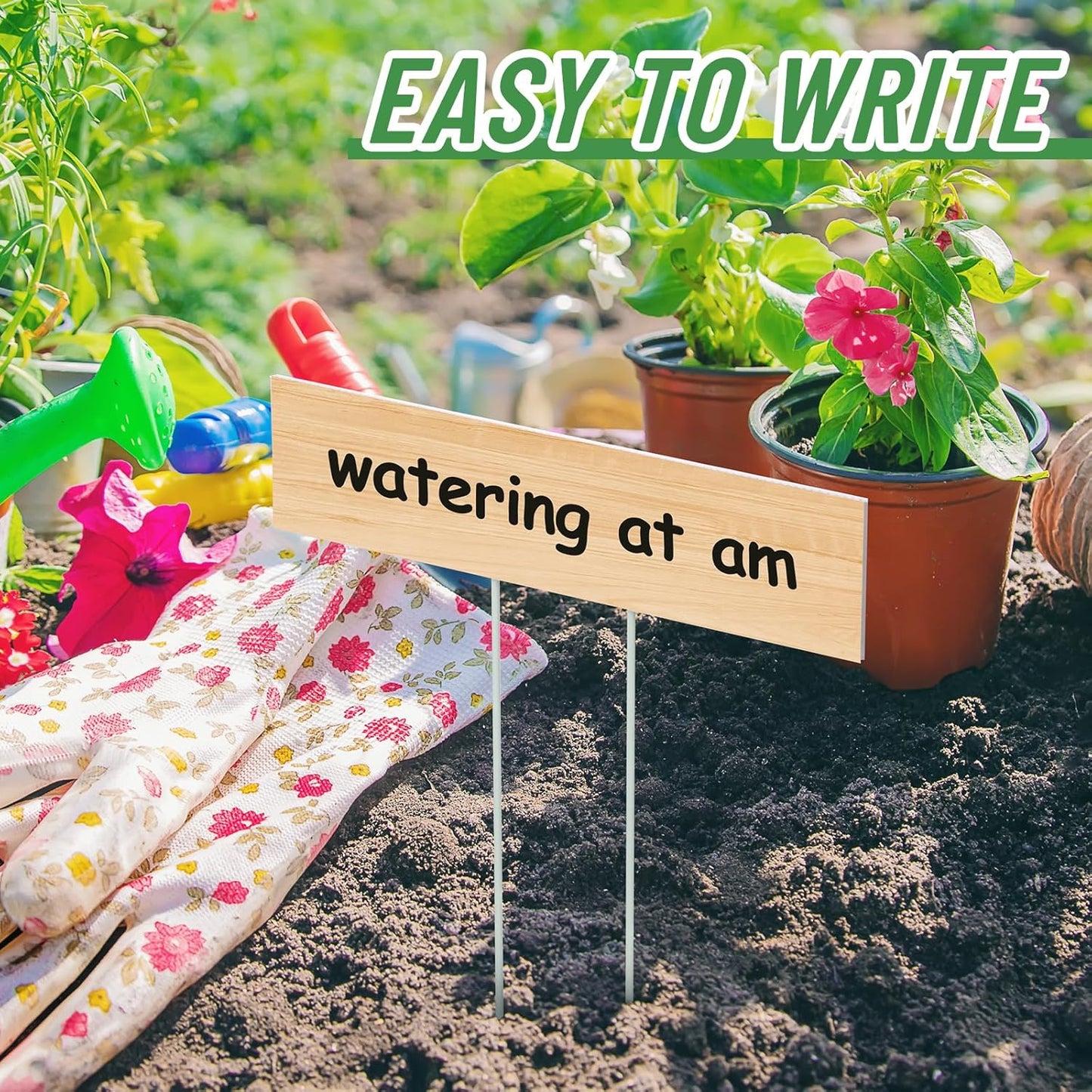 10 Set Jumbo Outdoor Plant Label Stakes Waterproof Nursery Garden Markers Plastic T Type Plant Tag Identification Stake with Marker Pen for Herb Vegetable Flowers, 12" High(Wood Color)