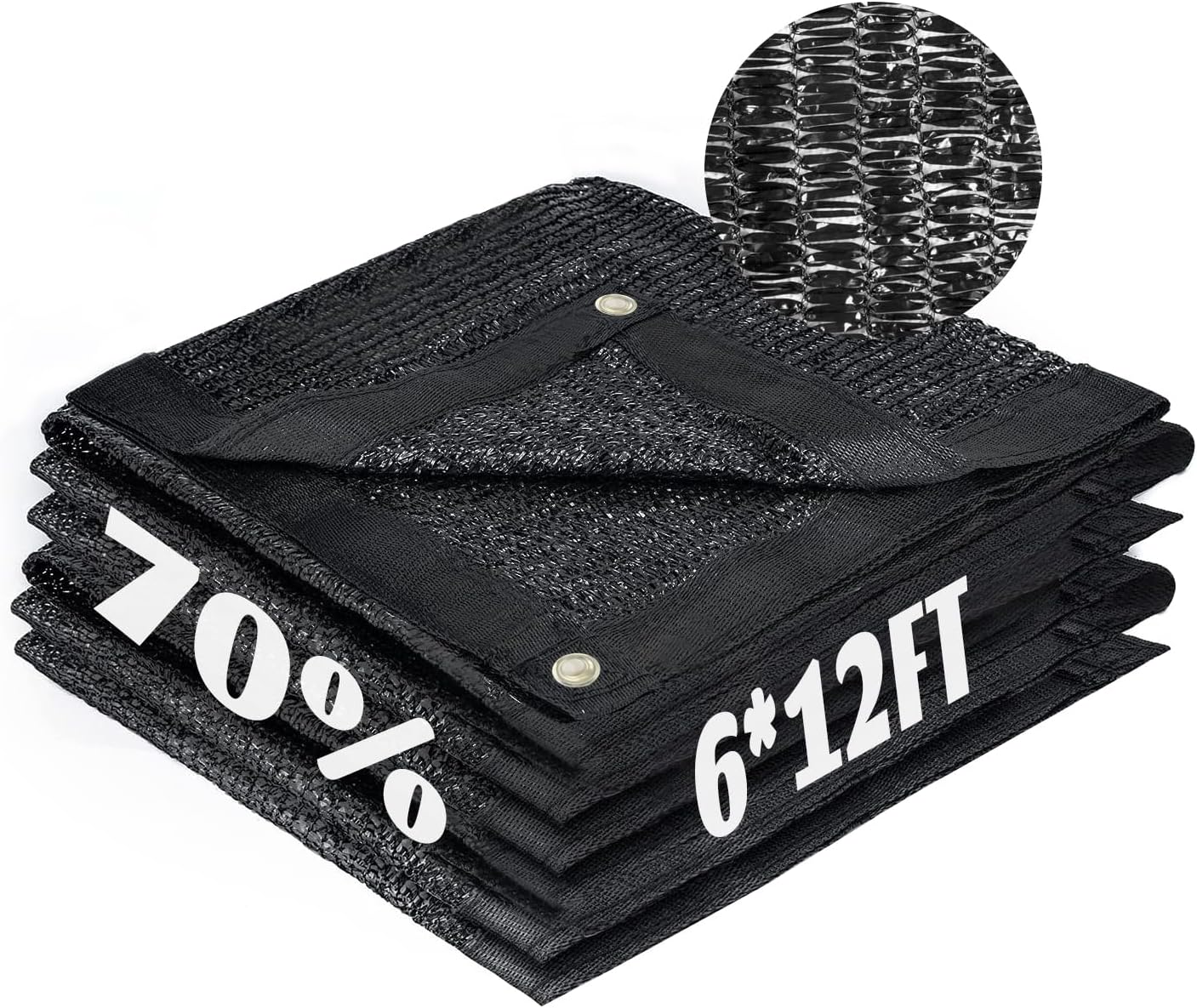 Cool Area 70% Sun Shade Cloth Mesh Tarp with Grommets for Plant Cover 6x12ft Patio Canopy Garden Pergola Greenhouse Car Barn Kennel Black