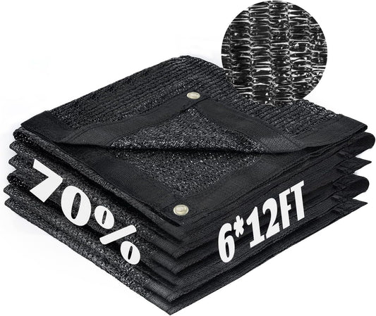 Cool Area 70% Sun Shade Cloth Mesh Tarp with Grommets for Plant Cover 6x12ft Patio Canopy Garden Pergola Greenhouse Car Barn Kennel Black
