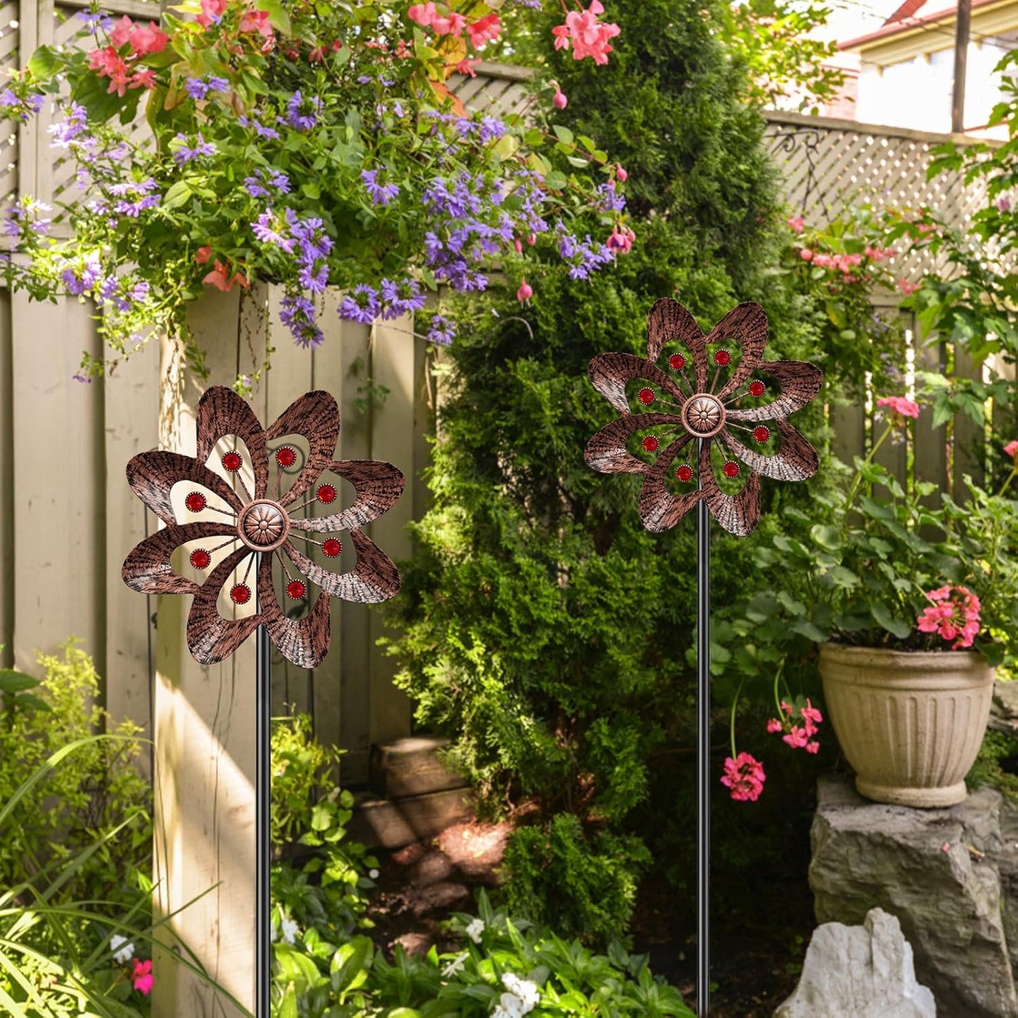 Metal Wind Spinners Outdoor, 360° Wind Sculpture Spinner with Metal Stake, Waterproof Spinners Green Kinetic Wind Spinner for Yard Lawn Decor (A- Vintage Copper 1PC)