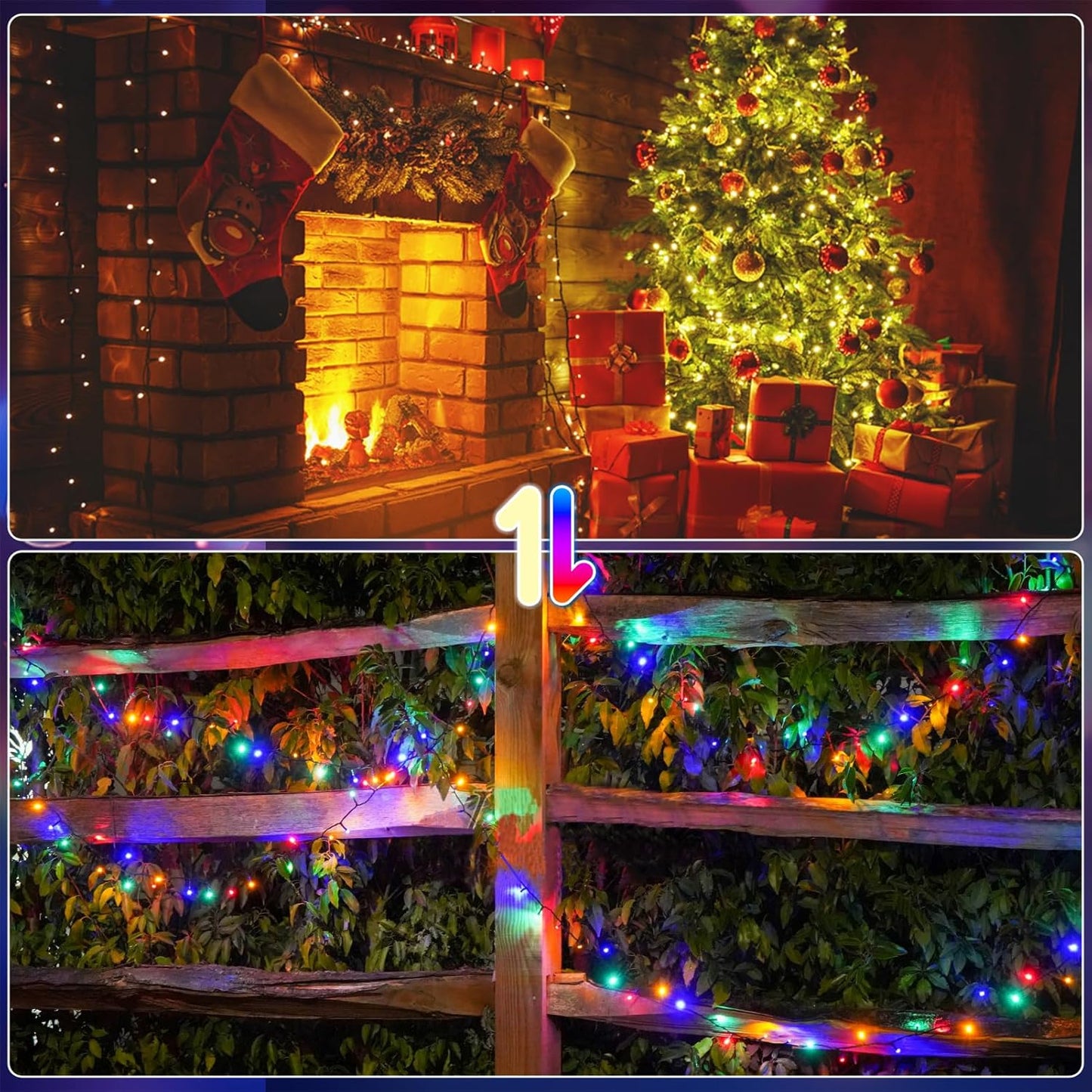 2 Pack 200 LED Solar String Lights, 8 Modes Solar Lights for Outside, Waterproof and Solar Powered Outdoor String Lights for Holiday Christmas Yard Garden Tree Wedding Party (2 Color Changing)