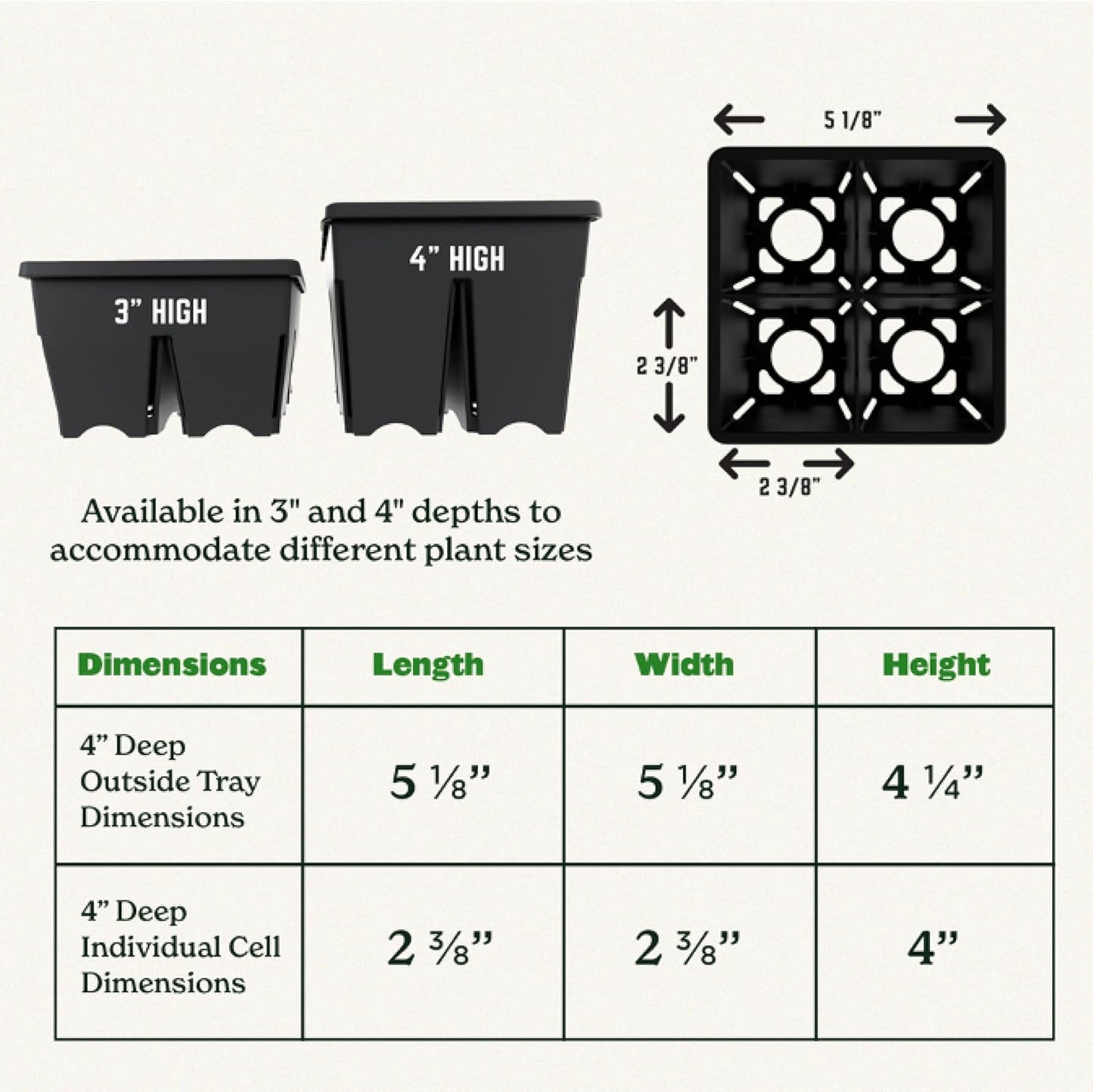 Epic Gardening Reusable Seed Starter Tray - 4 Cell 4"/8 Seedling Starter Trays - Easy Watering, Indoor Greenhouse, Plant Starter, Gardener-Friendly for Seedlings | UV-Treated & BPA-Free - Black
