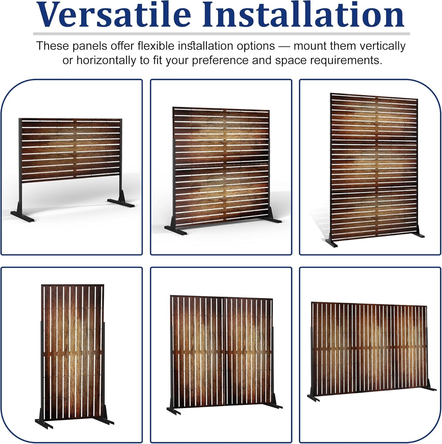 FENCY Outdoor Privacy Screen, 72" H×47" W Metal Patio Privacy Screen, Freestanding Decorative for Deck Balcony Patio Vintage Wood Color