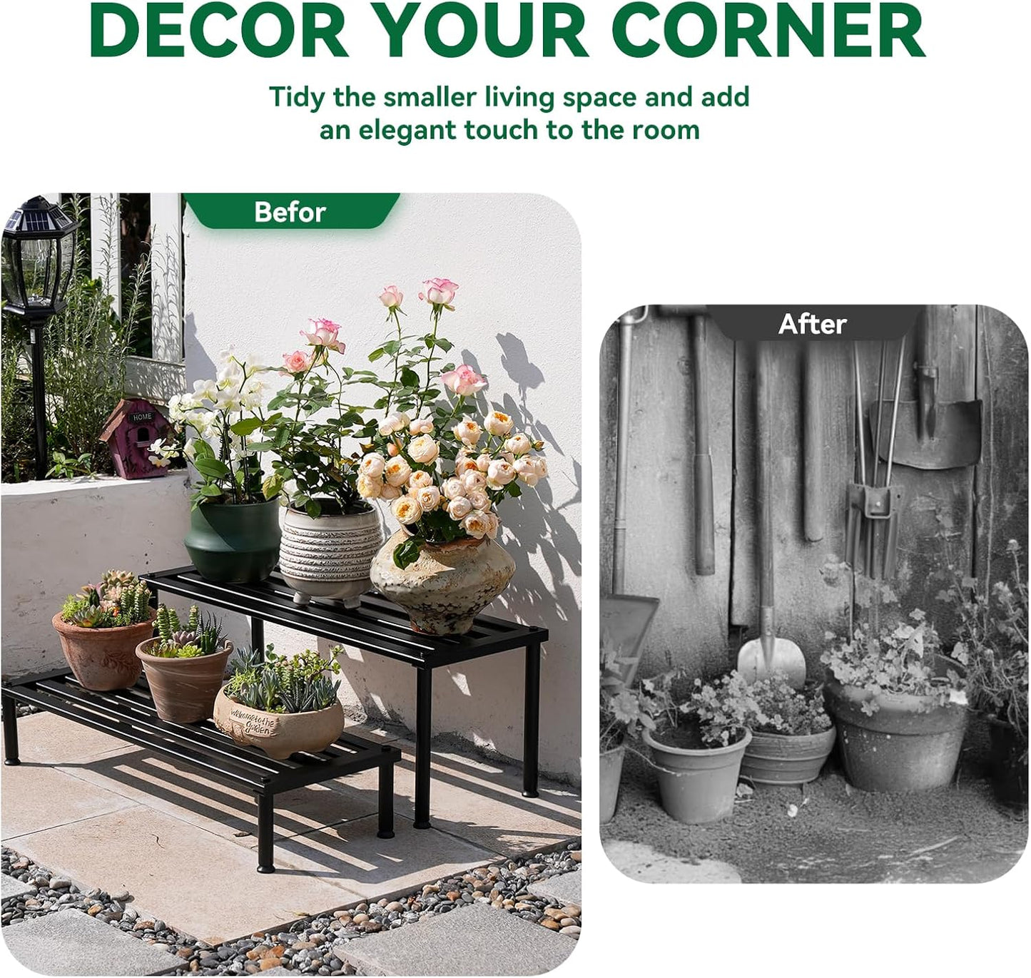 Metal Plant Stand, Rust-proof Aluminum Display Rack, Plants Display Stands Decoration Racks for Living Room Garden Balcony Patio (Black, 31.5Inch Low)