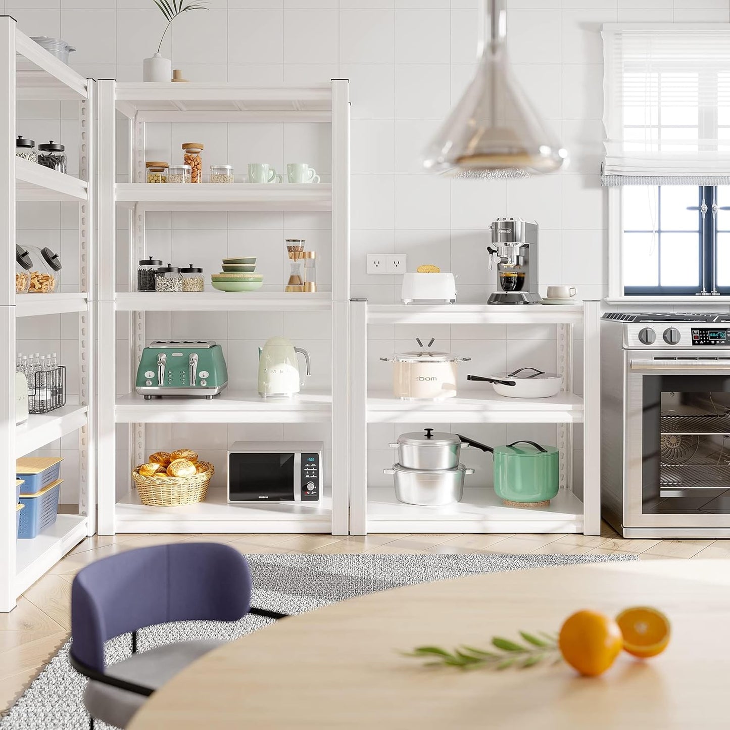 Raybee 72''H Garage Shelving Heavy Duty Storage Shelves Load 2010LBS Adjustable 5 Tier Metal Shelving White Garage Sheves Pantry Shelf for Kitchen Closet 72''H*31.7''W*16.3''D