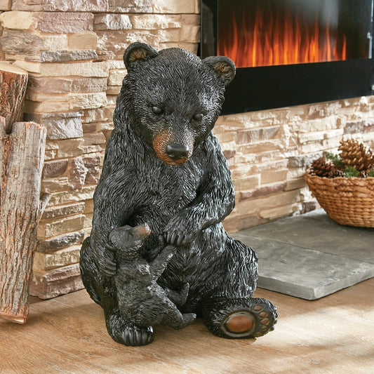 Black Forest Décor Mother & Cub Bear Sculpture - Rustic Polyresin Figurine for Tabletop Decor